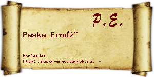 Paska Ernő névjegykártya